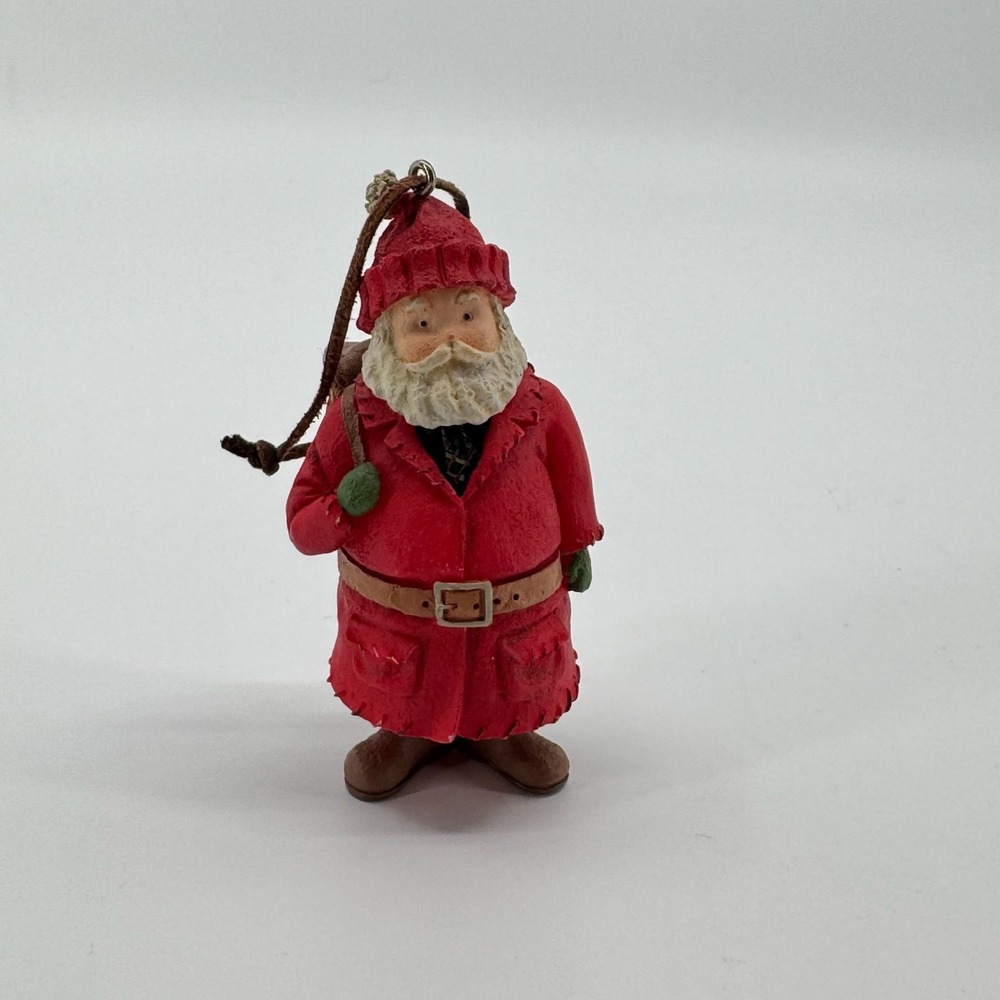 Vtg Hallmark Santa Claus Ornament Backpack Red Coat Resin Hanging Decoration